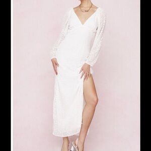 Nasty Gal White Lace Midi Dress
